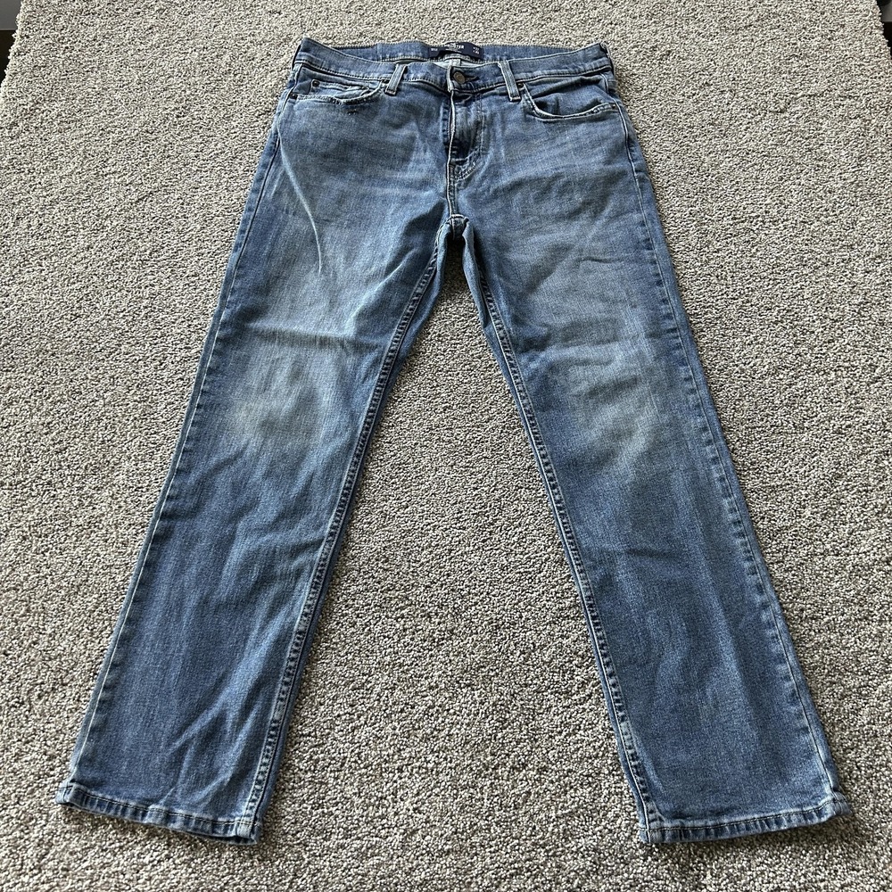 Hollister Epic Flex Straight Jeans Mens 32x30 Med Wash Blue Denim Stretch Casual